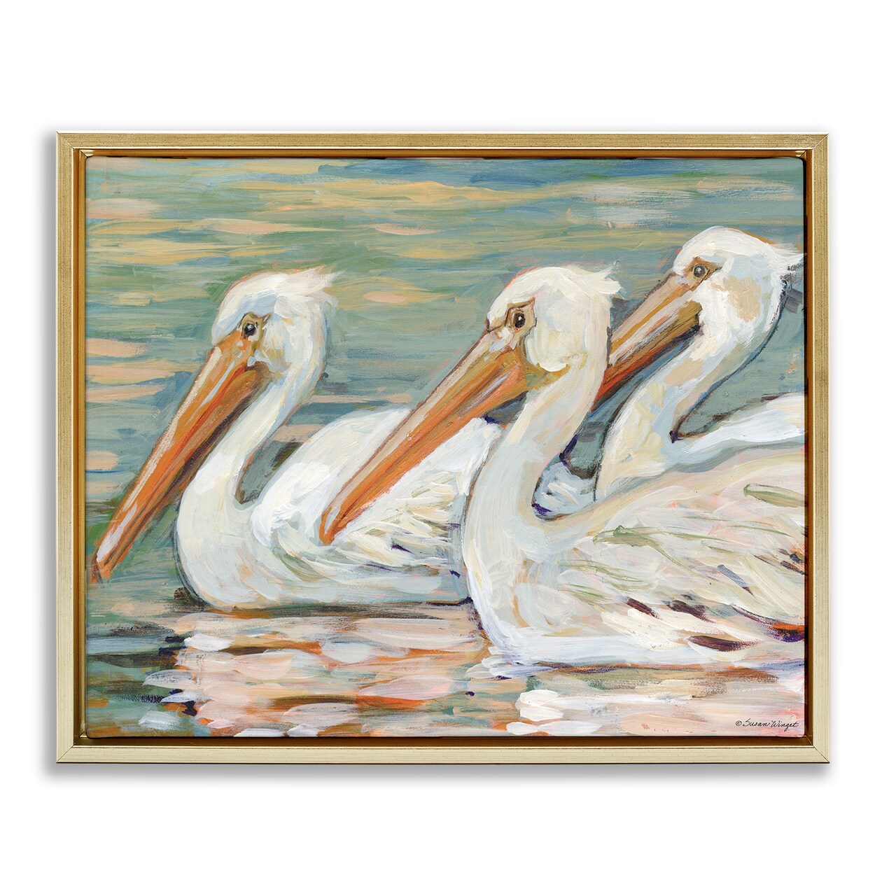 Stupell Industries Pelican Trio Pond Reflection Floating Frame By Susan Winget